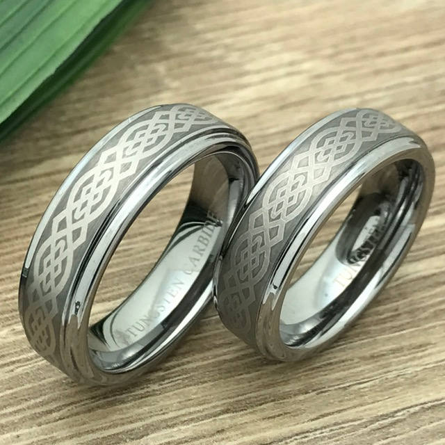 His & Hers 9MM/7MM Tungsten Carbide Wedding Band Ring Set Laser Etched Celtic Design TCR325