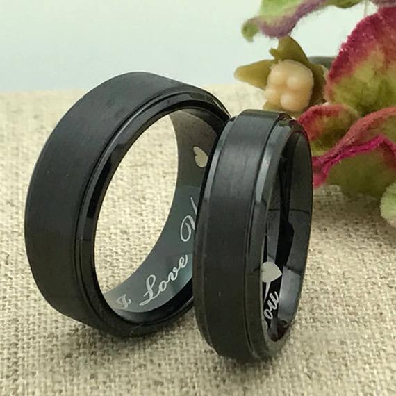 8mm/6mm Personalized His & Hers Titanium Ring, Couples Ring Set, Anniversary Rings