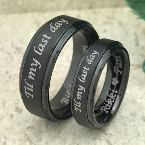 8mm/6mm Personalized His & Hers Titanium Ring, Couples Ring Set, Anniversary Rings
