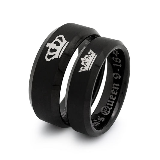 8mm/6mm King and Queen Rings, Personalized His & Hers Titanium Wedding Band Ring, Couples Ring Set TCR411 (Copy)