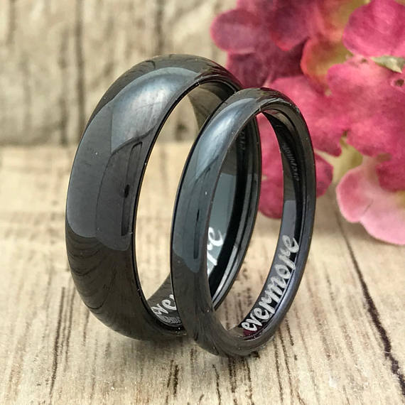 6MM/4MM Titanium Rings, Personalized His & Hers Couples Ring Set, Anniversary Ring Set TRB244