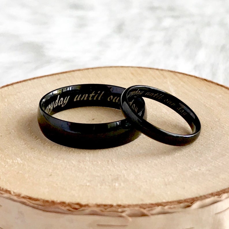 6MM/4MM Titanium Rings, Personalized His & Hers Couples Ring Set, Anniversary Ring Set TRB244