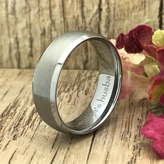 8mm Personalized Tungsten Ring for Men Brushed Classic Dome Tungsten Carbide Engagement Wedding Band Customized Promise Ring