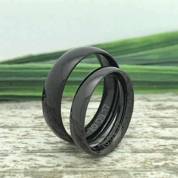 6MM/4MM Titanium Rings, Personalized His & Hers Couples Ring Set, Anniversary Ring Set TRB244