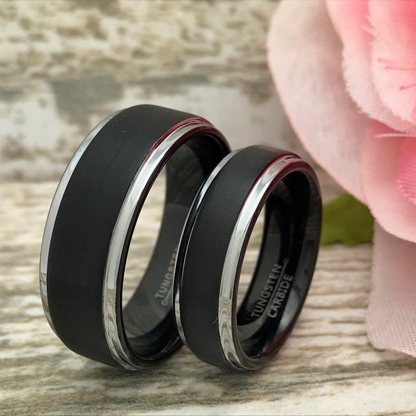 8mm/6mm Personalized His & Hers Tungsten Ring, Couples Ring Set, Anniversary Rings TCR516