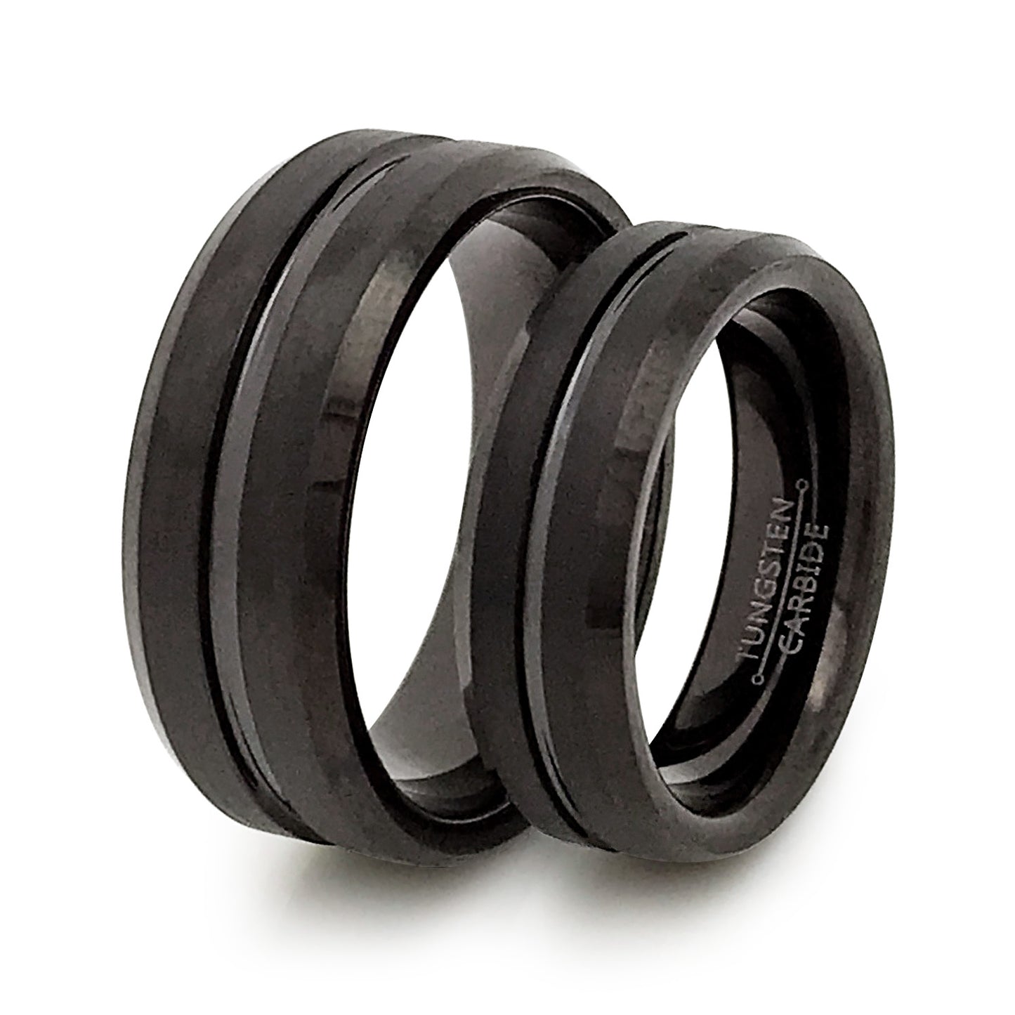 8mm/6mm Personalized His & Hers Tungsten Ring, Black Tungsten Couples Ring Set TCR506