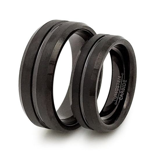 8mm/6mm Personalized His & Hers Tungsten Ring, Black Tungsten Couples Ring Set TCR506