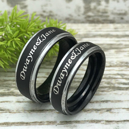 8mm/6mm Personalized His & Hers Tungsten Ring, Couples Ring Set, Anniversary Rings TCR516