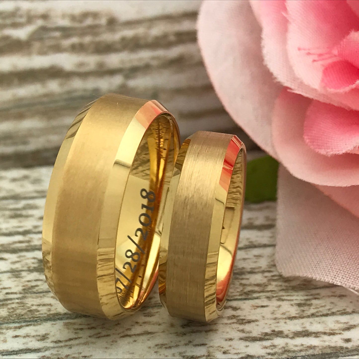 8MM/6MM Titanium Rings, Personalized His & Hers Couples Ring Set, Anniversary Ring Set TRB412