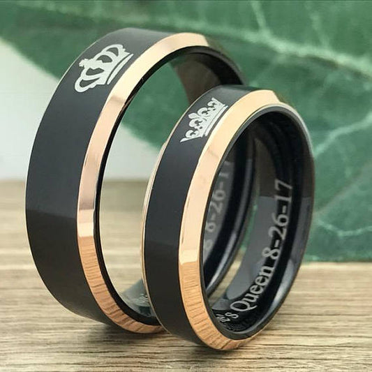His & Hers Couples Ring Set, Personalized Tungsten Rings, Couples Ring Set, 8mm/6mm Anniversary Ring Set TCR539