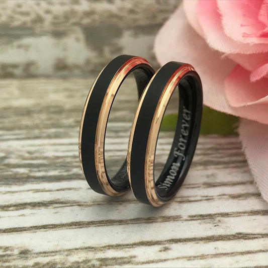4mm Personalized Tungsten Rings, His & Hers Couples Rings, Anniversary Ring Set TCR544