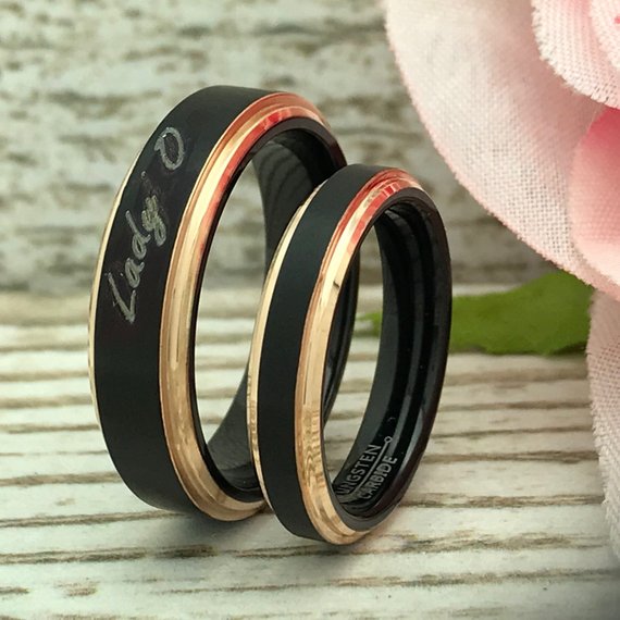 6mm/4mm Personalized Tungsten Rings, His & Hers Couples Rings, Anniversary Ring Set TCR570