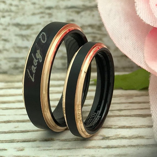 6mm/4mm Personalized Tungsten Rings, His & Hers Couples Rings, Anniversary Ring Set TCR570 (Copy)