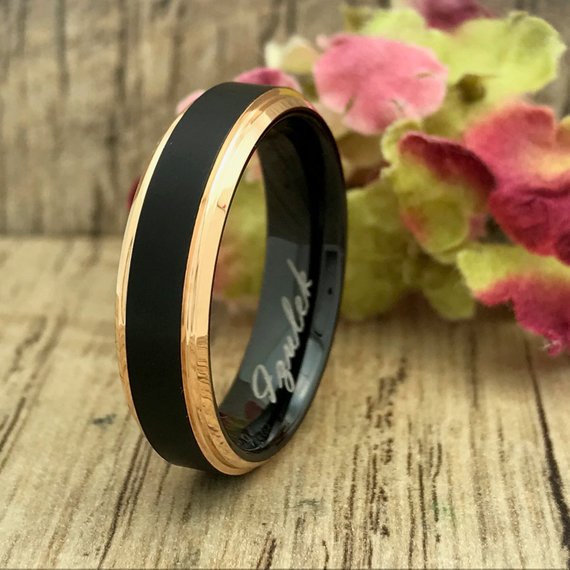 6mm/4mm Personalized Tungsten Rings, His & Hers Couples Rings, Anniversary Ring Set TCR570