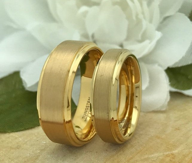 8MM/6MM Tungsten Wedding Rings, Personalized His & Hers Couples Ring Set, Anniversary Ring Set TCR593