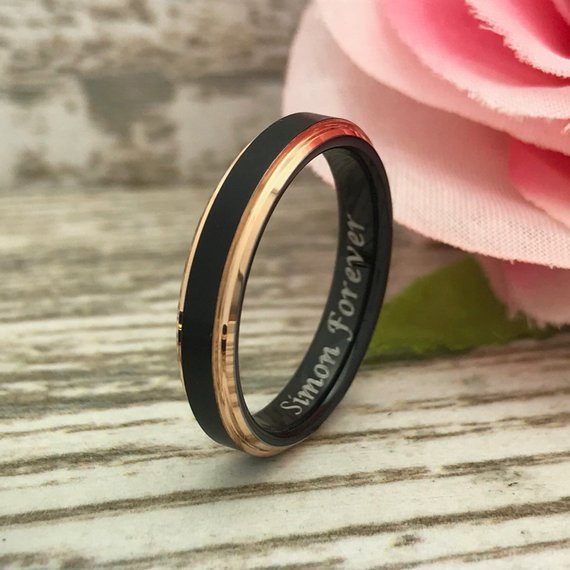 4mm Personalized Tungsten Rings, His & Hers Couples Rings, Anniversary Ring Set TCR544
