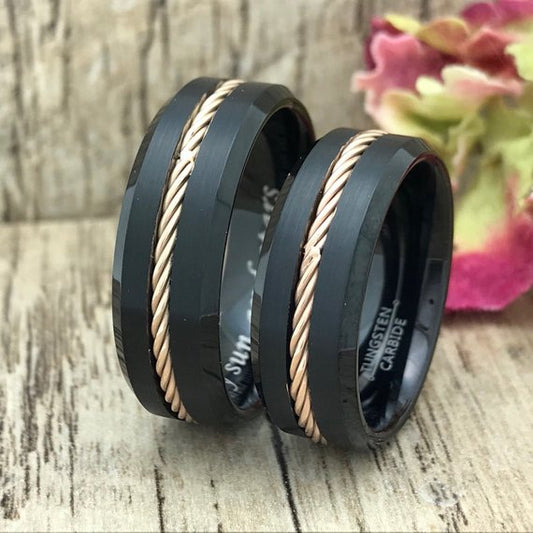 8MM His & Her Couples Ring Set, Personalized Tungsten Rings, Couples Ring Set, Anniversary Rings TCR603