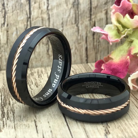 8MM His & Her Couples Ring Set, Personalized Tungsten Rings, Couples Ring Set, Anniversary Rings TCR603