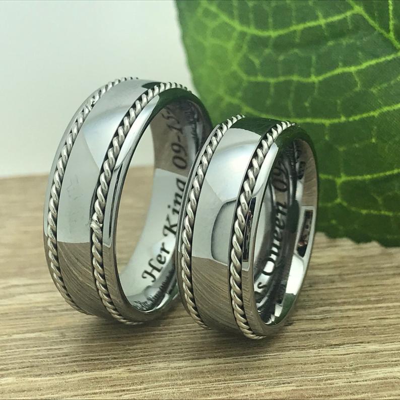 8MM His & Her Couples Ring Set, Personalized Tungsten Rings, Couples Ring Set, Anniversary Rings TCR624