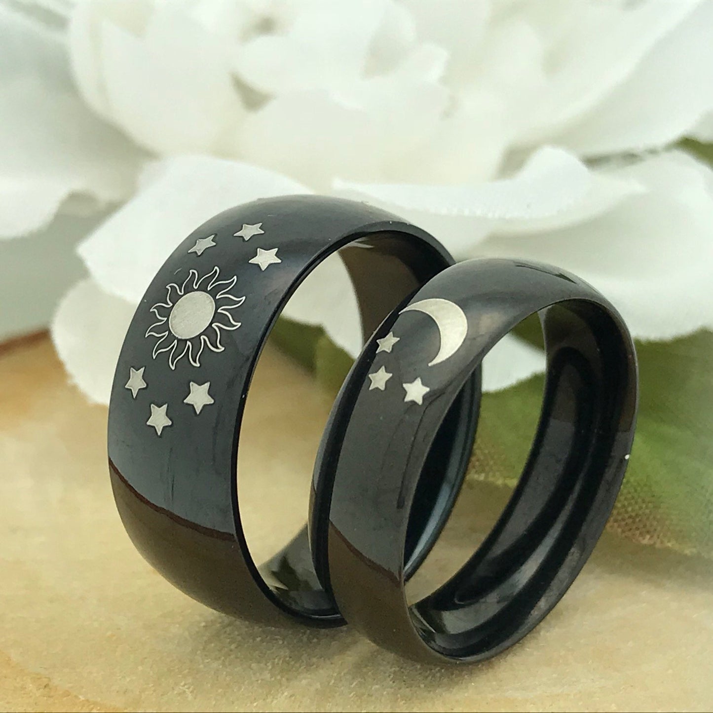 8MM/6MM Titanium Rings, Personalized His & Hers Couples Ring Set, Anniversary Ring Set TRB402
