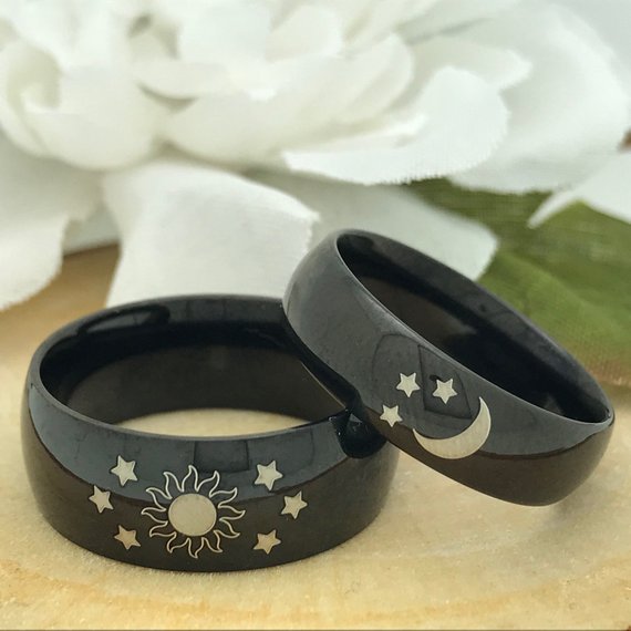 8MM/6MM Titanium Rings, Personalized His & Hers Couples Ring Set, Anniversary Ring Set TRB402