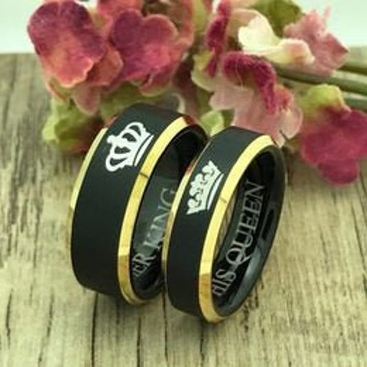 8mm/6mm Personalized His & Hers Tungsten Ring, 2 Tone Couples Ring Set, Anniversary Ring Set TCR786