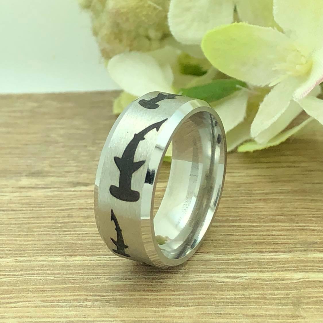 Hammerhead Shark Titanium Ring, Personalized Ring, Sea Shark Jewelry Ocean Gifts for Women Men TRB288
