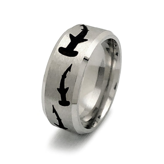 Hammerhead Shark Titanium Ring, Personalized Ring, Sea Shark Jewelry Ocean Gifts for Women Men TRB288