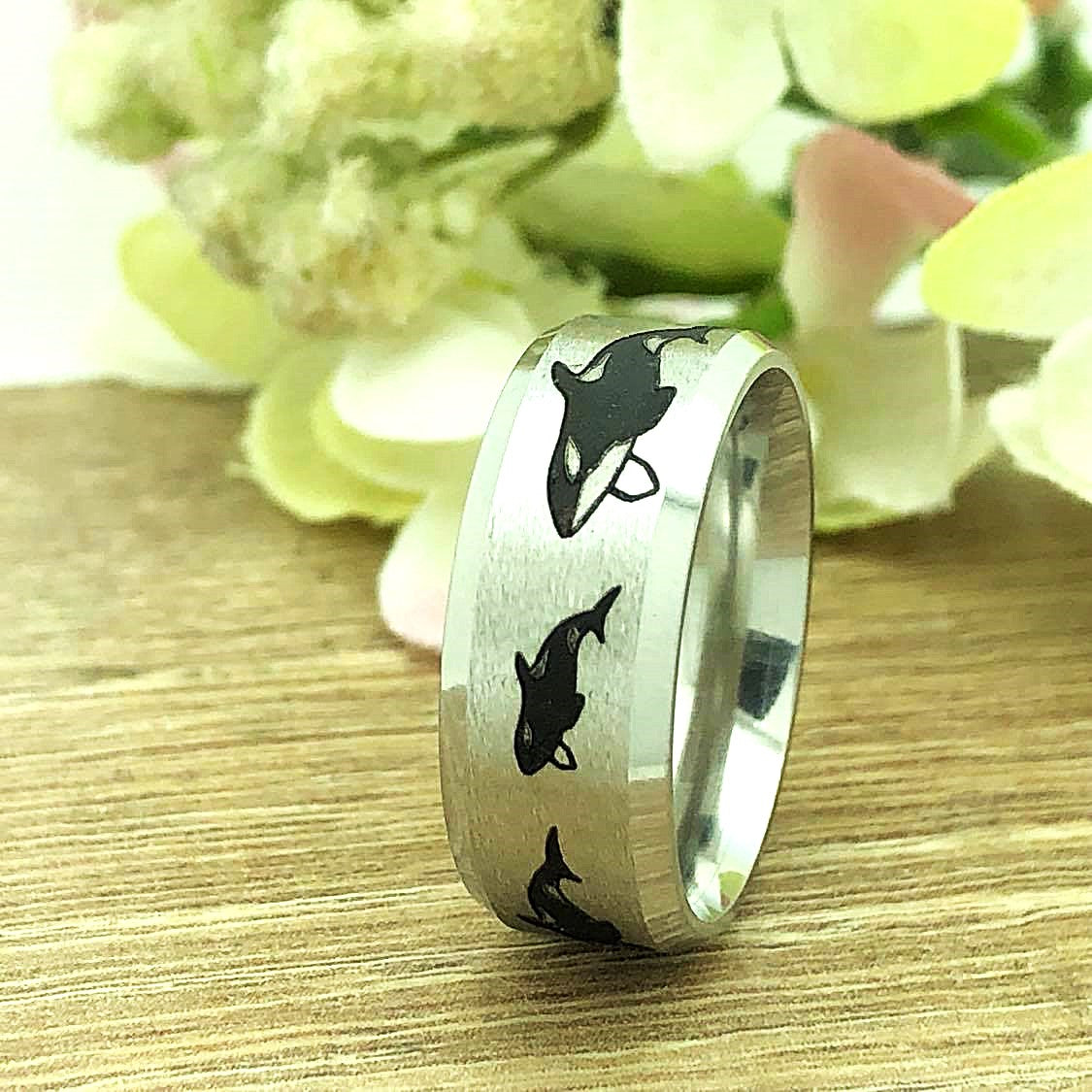 Orca Ring, Titanium Ring, Personalized Ring, Sea Shark Jewelry Ocean Gifts for Women Men TRB289