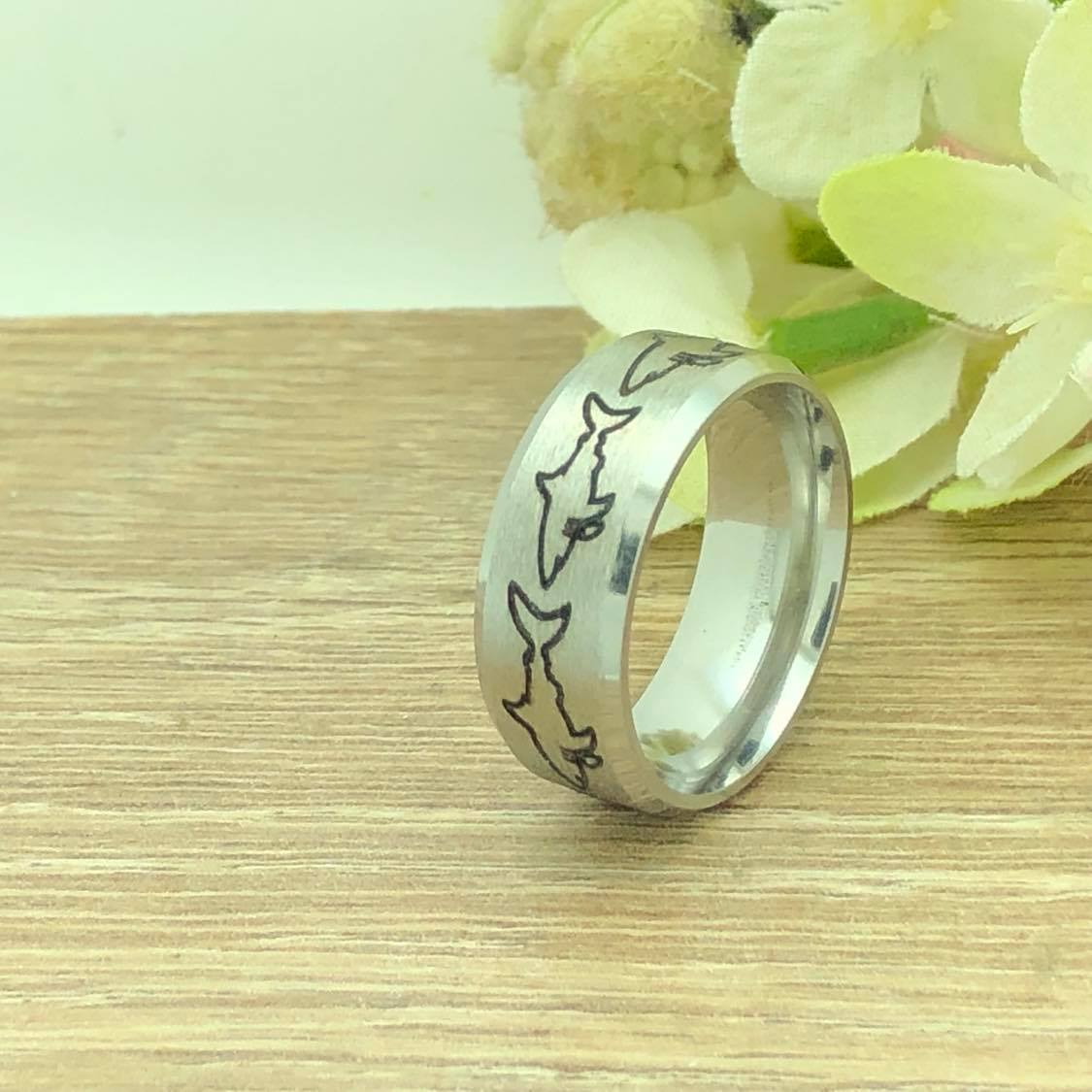 Shark Ring, Titanium Ring, Personalized Ring, Sea Shark Jewelry Ocean Gifts for Women Men TRB290