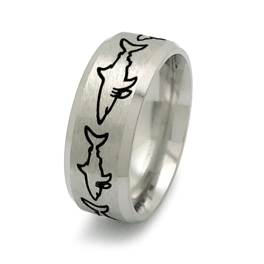 Shark Ring, Titanium Ring, Personalized Ring, Sea Shark Jewelry Ocean Gifts for Women Men TRB290