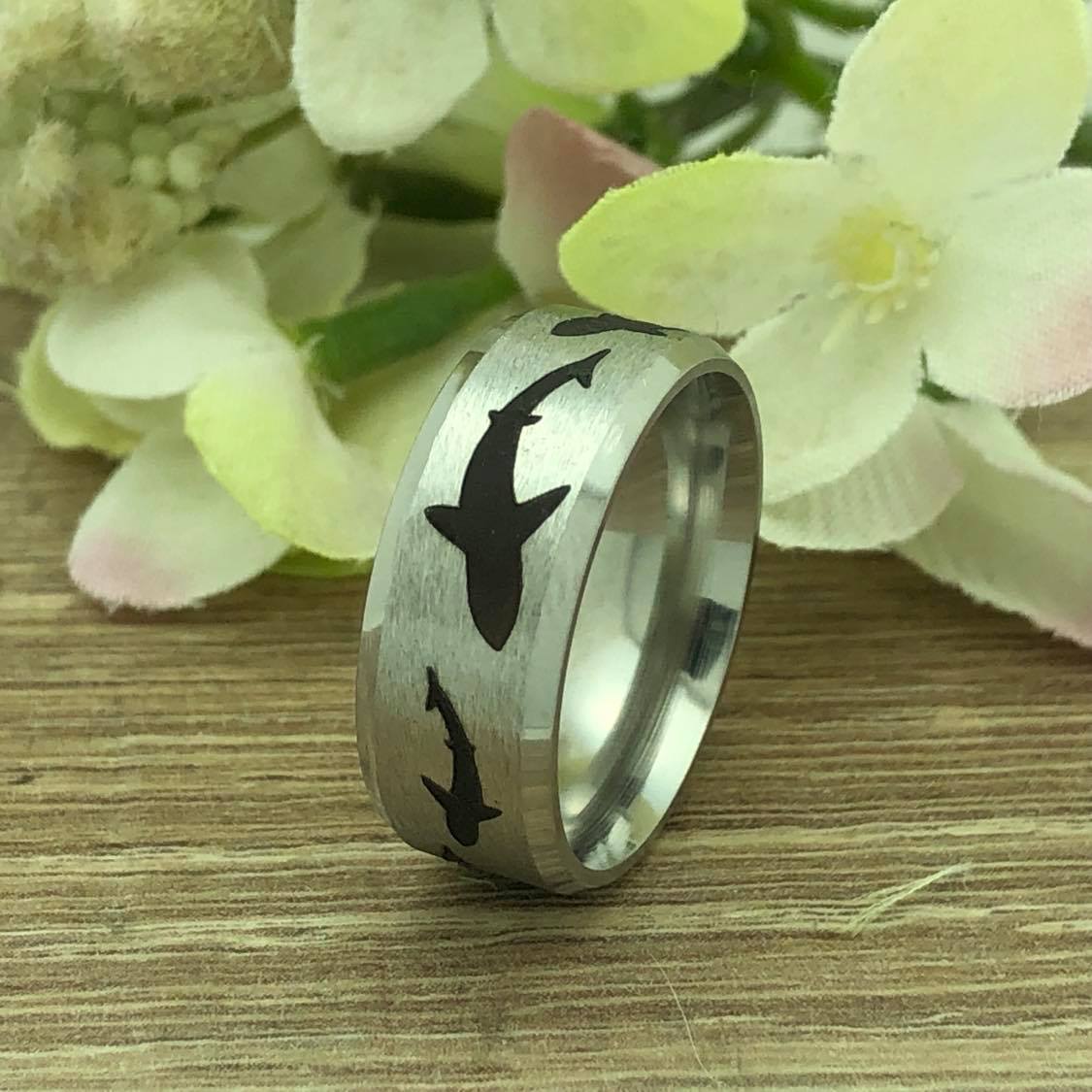 Shark Ring, Titanium Ring, Personalized Ring, Sea Shark Jewelry Ocean Gifts for Women Men TRB291