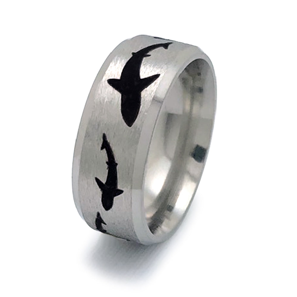 Shark Ring, Titanium Ring, Personalized Ring, Sea Shark Jewelry Ocean Gifts for Women Men TRB291