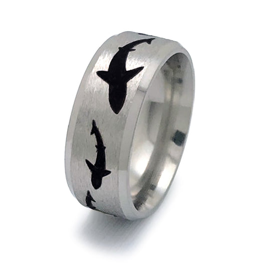 Shark Ring, Titanium Ring, Personalized Ring, Sea Shark Jewelry Ocean Gifts for Women Men TRB291