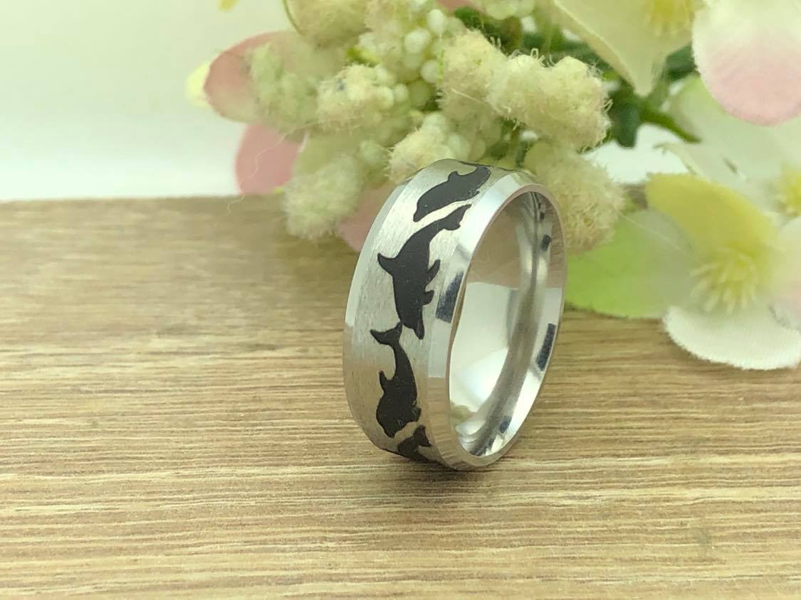 Dolphin Ring, Titanium Ring, Personalized Ring, Sea Jewelry Ocean Gifts for Women Men TRB292