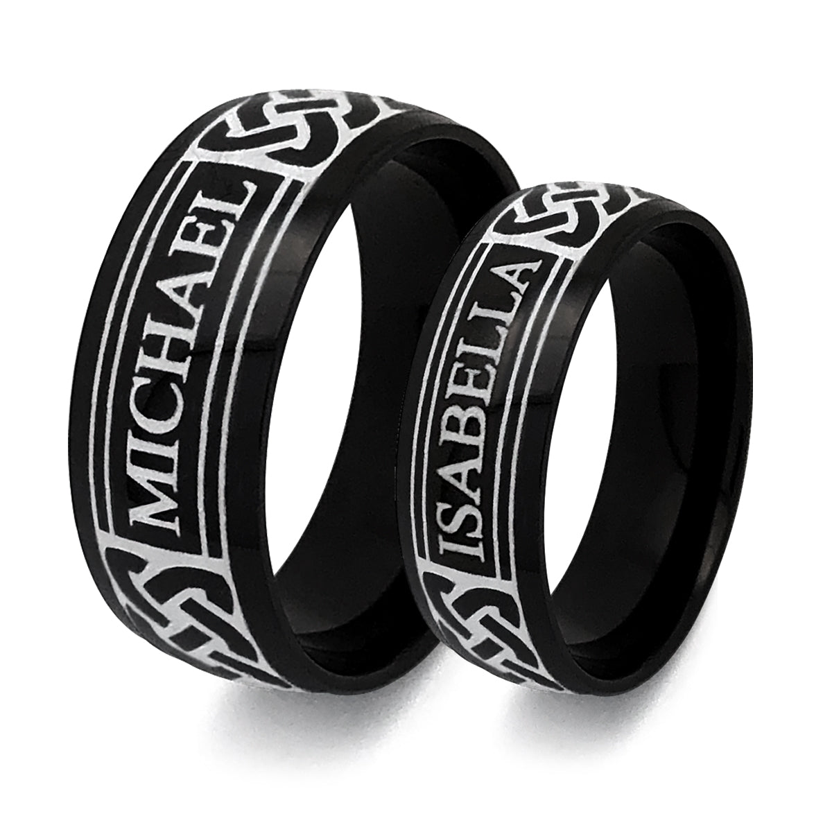 Titanium Rings, Personalized His & Hers Couples Ring Set, 8mm/6mm Anniversary Ring Set TRB405