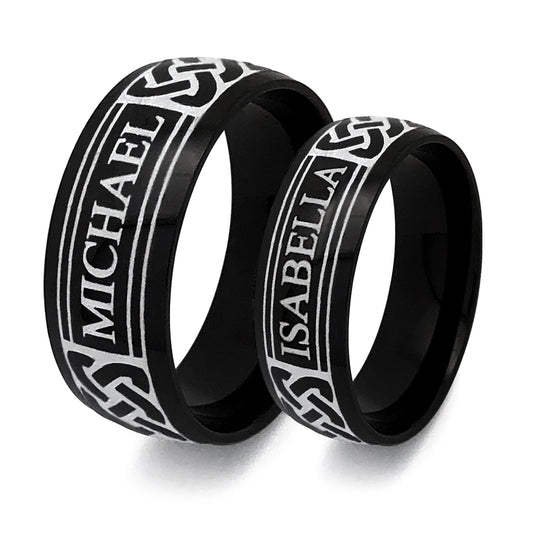 Titanium Rings, Personalized His & Hers Couples Ring Set, 8mm/6mm Anniversary Ring Set TRB405